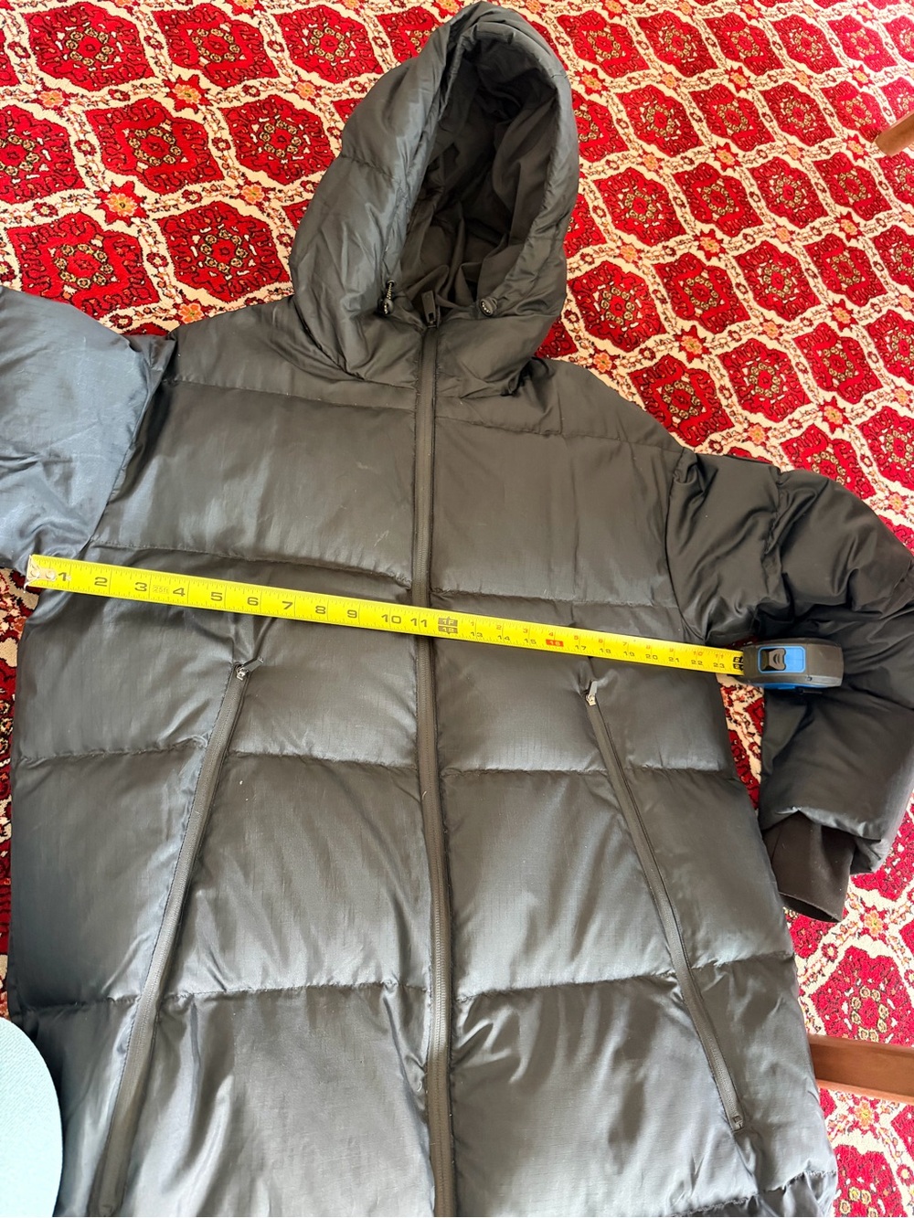 Long Black Puffer Coat with Hood - Picture 4 of 7